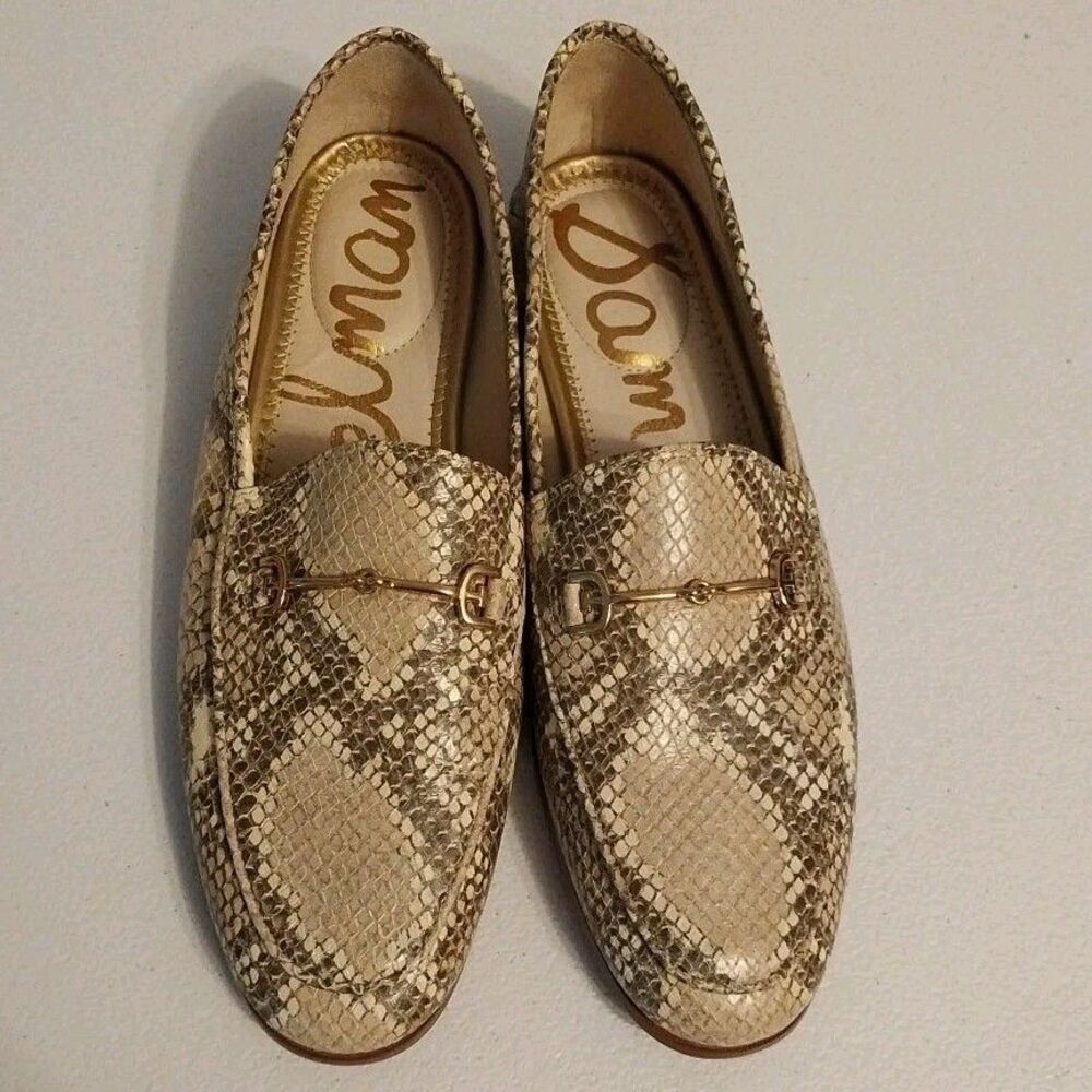 Sam Edelman Lorraine Loafers Women’s 6.5 Wheat Snakeskin Print Leather Horsebit